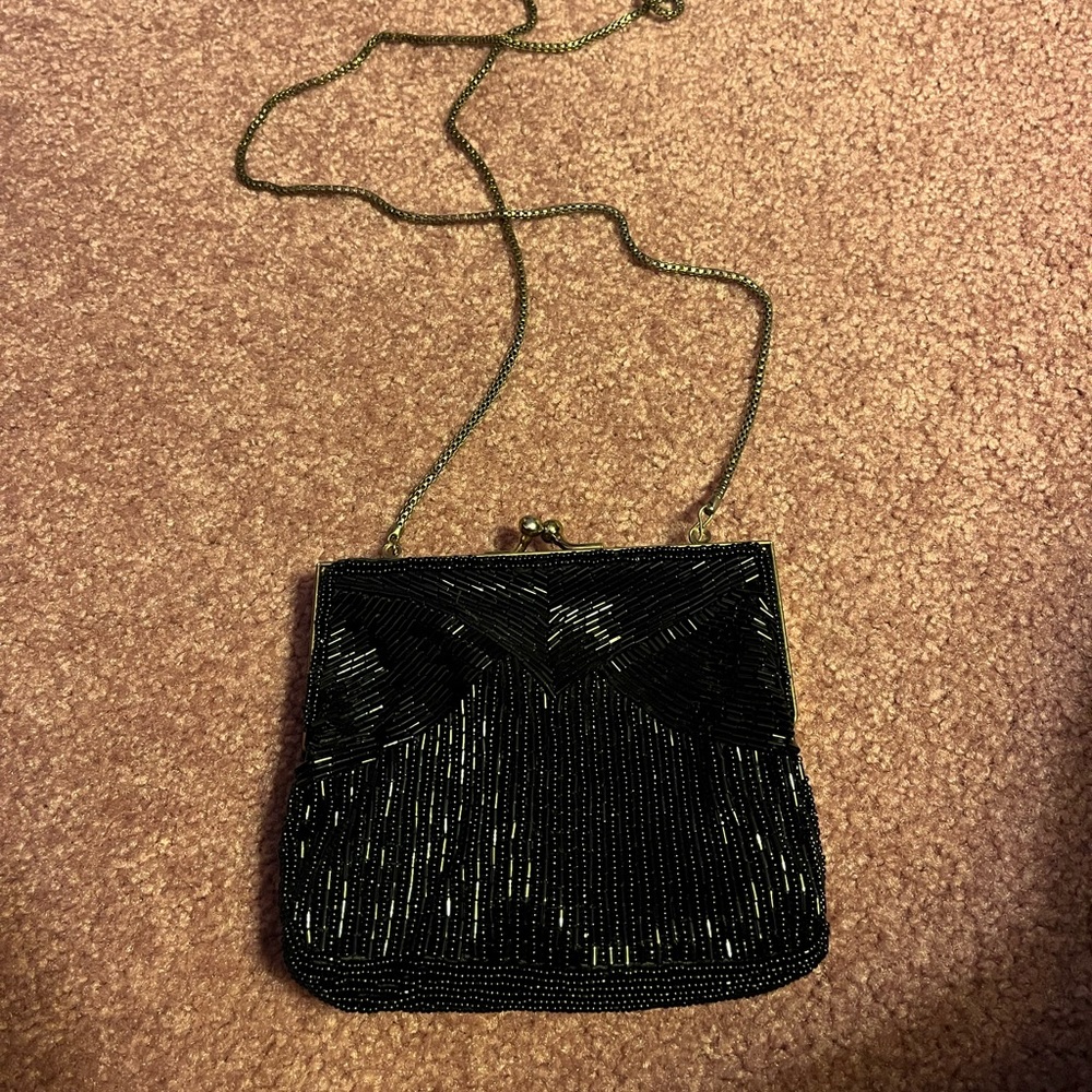 Elegant Black Beaded Evening Bag